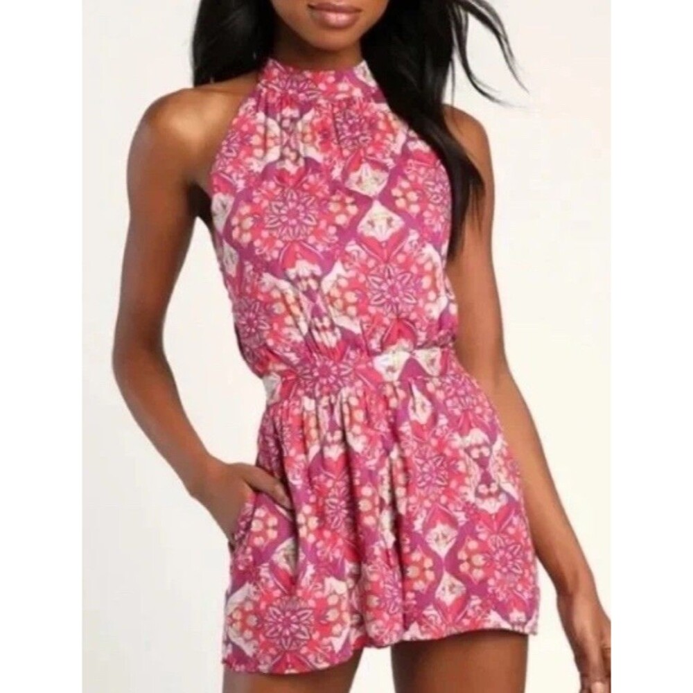 NWT Free People Small Coral Tides Necktie-Back Sleeveless Romper Resort Coastal